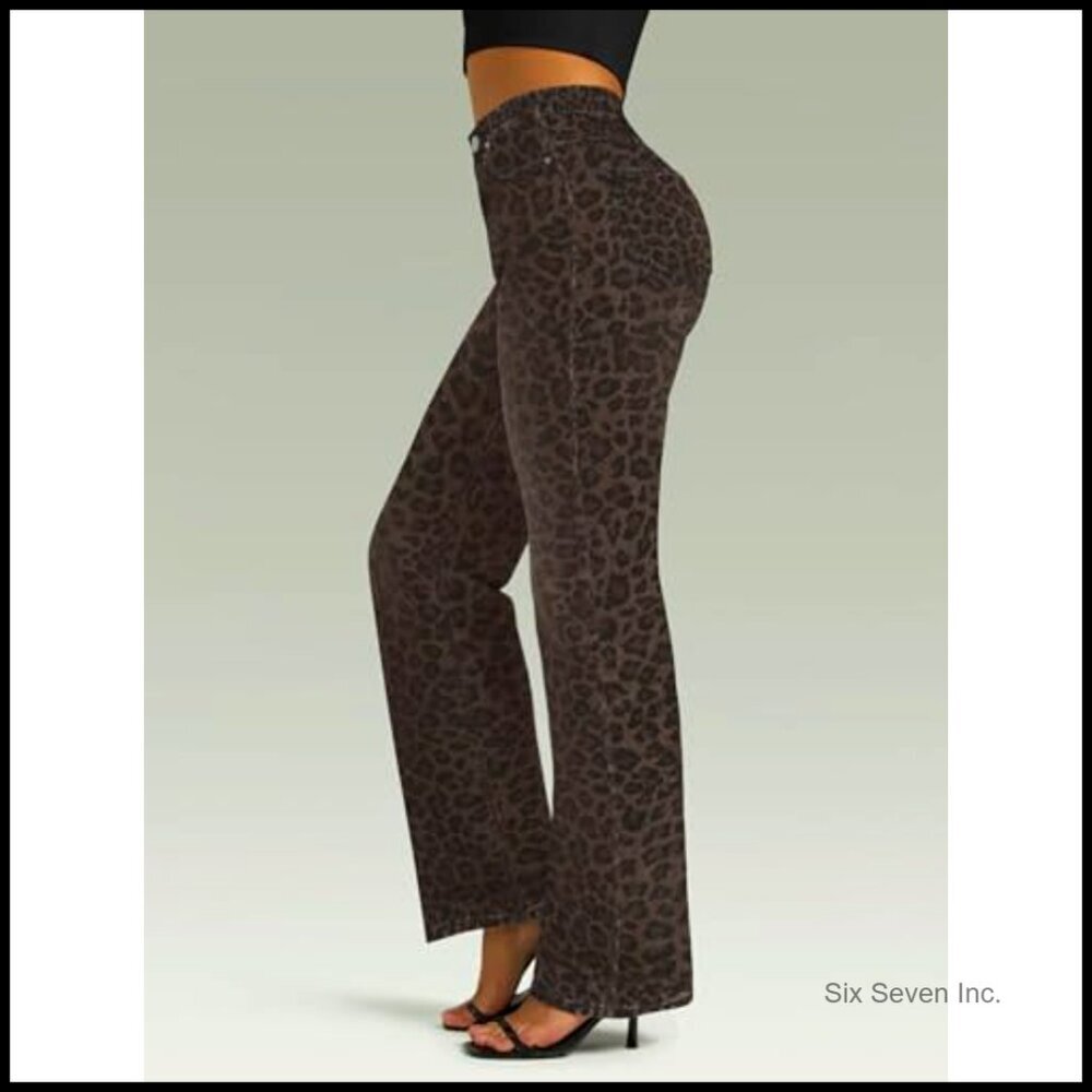 High Waisted Straight Leg Boyfriend Jeans, Microelastic Denim Pants - Picture 4 of 5